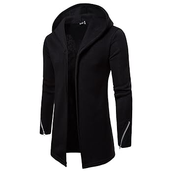 Men Long Open Front Cardigan Sweater Lightweight Hooded